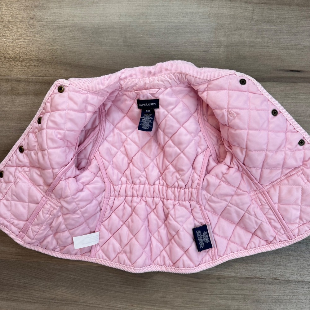 Ralph Lauren Pink Quilted Jacket 18M Corduroy Collar Barn Coat Kids Outerwear - Picture 5 of 9